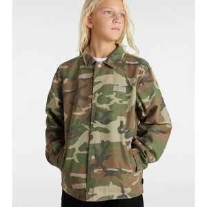 Vans Torrey Boys Camo Drill Chore Jacket Green Brown Camouflage Snap Sz Medium